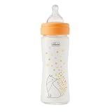Chicco Biberon Perfect Easy Flusso Lento, con Tettarella Physio in Morbido Silicone e Finitura Soft Sense, Anticolica, Riduce Rigurgito e Irritabilità, Bottiglia in Vetro da 240ml, 0 Mesi+, Bambina