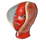 Latex Hood Rubber Mask Red Transparent Double Layer Hood Suffocation Game Enthusiast Suit (XL)