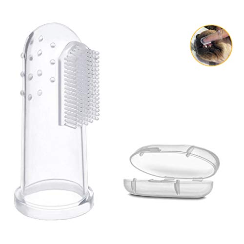 VZOM Brosse à dents à doigt ergonomique pour animaux de compagnie, masseur de gomme de silicone souple pour chien et chat avec boîte de rangement.
