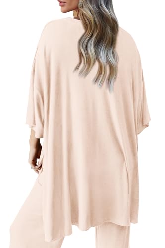 Womens Short Sleeve Pullover Tops And Wide Leg Pants Lounge Set