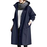 Chaqueta Impermeable Mujer Color Sólido con Capucha - Chaqueta Invierno Mujer De Botones Slim Fit Casual Trekking Impermeables para Exteriores Montaña Raincoat con Bolsillo Marina de Guerra M
