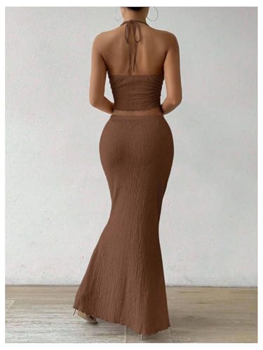 Image of SOLY HUX Women's Two Piece Outfits Twist Front Halter Cami Tops and Skirt Summer Set