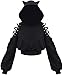 Siyova Felpa con Cappuccio da Donna con Orecchio di Gatto Carino Felpa Corta con Spalle Scoperte Punk Nero Pullover a Maniche Lunghe Top Autunnale Primaverile per Ragazza (Nero, L)