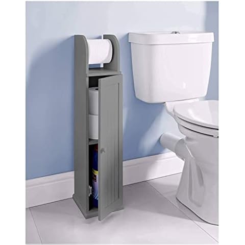Homme Concept - Free standing Grey wooden Toilet Paper Roll Holder with Shelf, Bathroom Storage Tissue Organizer Cover