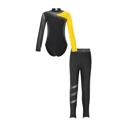 Maillot de Gimnasia Leotardos Body de gimnasia, leotardo brillante de entrenamiento de Yoga con mallas, traje de danza de Ballet for niños, disfraz de patinaje artístico for niñas(Yellow Black,Color13