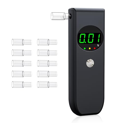 COCOCKA Breathalysers Professional Alcohol Breathalyzer With LCD Digital Display Portable Alcohol Breath Tester With 10 Mouthpieces for UK Home Party& Personal Use (Black)