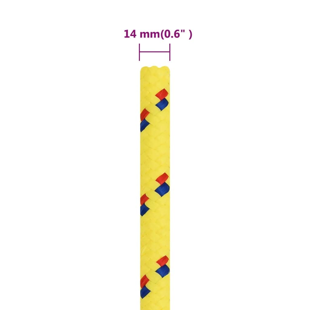 Cuerda amarilla para barco, 14 mm x 100 m, cuerda de amarre de polipropileno para barco, yate y velero, cuerda trenzada de polipropileno, 1275 kg de carga de rotura, cuerda marina para amarre