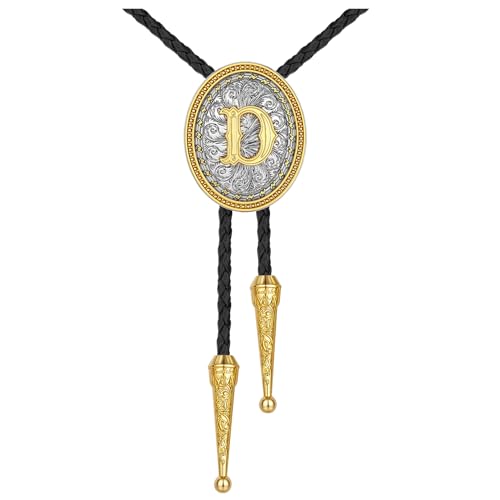 Image of HUABOLA CALYN Bolo tie for Men, Western Cowboy Golden Alphabet Initial Letter ABCDJMR to Y Costume Bolo ties Neckties
