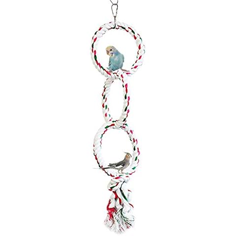 LeerKing Bird Rope Perch for Parrots, Cotton Parakeets Swings Perches Bird Cage Chewing Toys Cage Accessories Bungee for Cockatiels, Conures, Cockatoo Cover