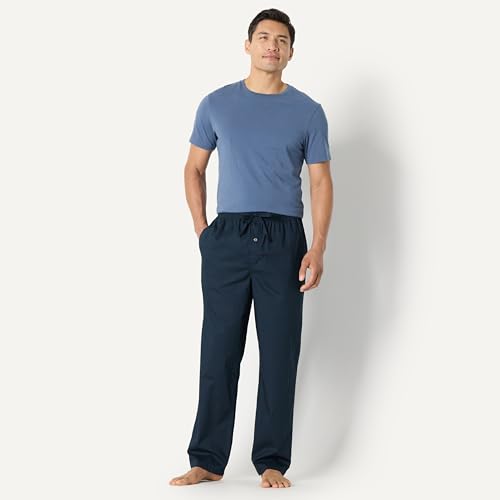 Image of Amazon Essentials Men's Cotton Poplin Straight-Fit Pajama Pants with Pockets, Elastic Waist, Drawstring
