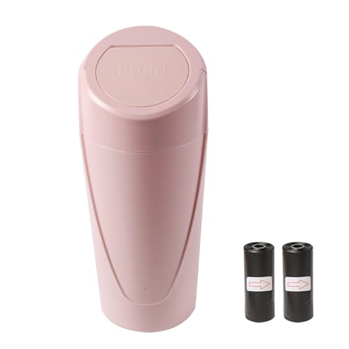 Image of Hovom Mini Car Trash Can with Lid, Portable Garbage Can for Car, Leakproof Cup Holder Automotive Garbage Bin with 2 Rolls of Trash Bags, Small Trash Storage Can for Car Home Office(Pink)