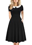Halloween Dresses for Women Petite Vintage Peter Pan Collar Elegant Church Fit and Flare A-Line Cocktail Party Dress with Pockets 978 (Black White, S)