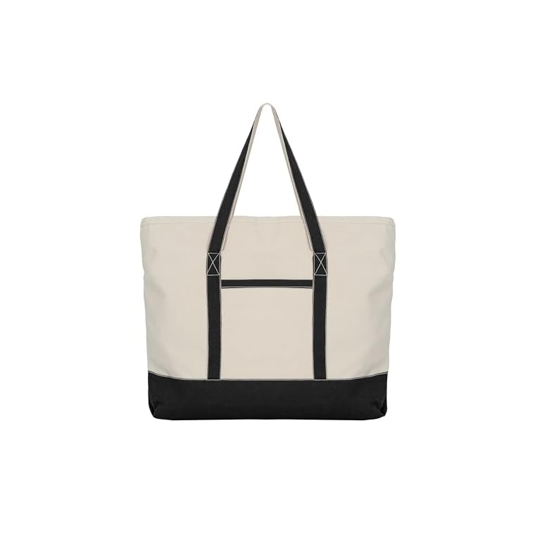 Extra Large Canvas Tote Bags with Zipper - 22 Inch Heavy Duty, Premium Zippered Tote Bag - Zip Top, 100% Organic Cotton, Sturdy, Washable Multipurpose Canvas Shopping Bag