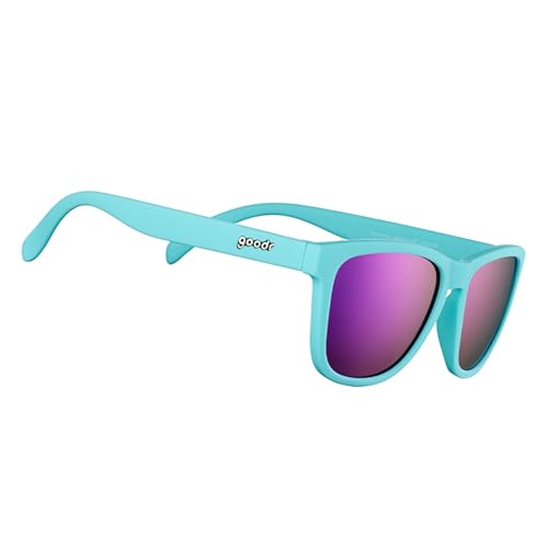 goodr Electric Dinotopia Carnival Polarized Sunglasses for Men & Women, Light Teal Solid Frames with Purple Reflective Lens, UV400 Protection, No Slip