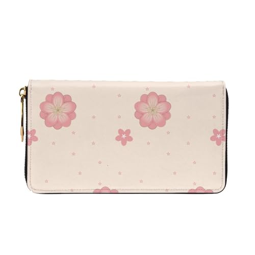 Little pink cherry blossoms Women's Wallet Long Zip Around, Premium Vegan Leather Wallet with 12 Card Holders, Large Capacity,Gift Ready Packaging2