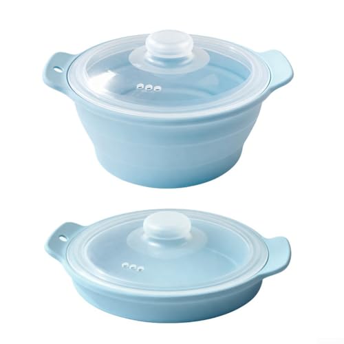 Cesta de vapor compacta de silicona para microondas para hogares pequeños, dormitorios y cocinas de caravana, fácil de almacenar y transportar (azul claro)