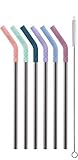 Ello Impact 6 Pack Reusable Metal Straws with Silicone Tips Made from Stainless Steel, Dishwasher Safe, BPA-Free with Cleaning Brush, Pop of Paradise