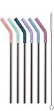 Ello Impact Reusable Stainless Steel Straws with Silicone Tip and Cleaning Brush, 6 Piece, Pop of Paradise, Multi, 9.75 inches