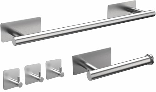 Set porta Asciugamani da Bagno Completo Adesivo, include Porta Asciugamani, Porta Rotolo Carta Igienica, tre Ganci Appendi Asciugamani, Accappatoio, Salvietta, in Acciaio Inossidabile, Accessori Casa