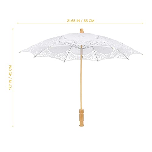 Toyvian 44Cm Lace Umbrella Wedding Small Umbrella For Bride Wedding Gift Photo Props Kids Gift - White #TOP4