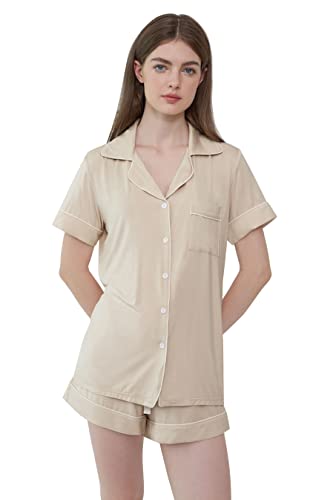 Image of Joyaria Women's Cooling Bamboo Viscose Pajamas Shorts Set Button Front | Moisture Wicking, Cool & Lightweight, Breathable PJs for Night Sweats