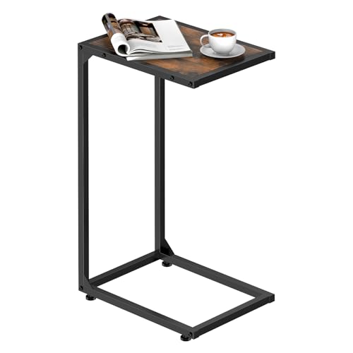 Sunexinlo C Shaped End Table for Couch, Slide Under Sofa Side Table, TV Tray Table for Laptop, Coffee and Snacks, Small End Table for Living Room, Bedroom and Small Spaces (1, Rustic Brown)