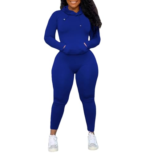Nimsruc 2 Piece Outfits For Women Sweatsuits Sets Hooded Tracksuit Long Sleeve Pullover Jogger Sweat Pants Set Royal Blue XL