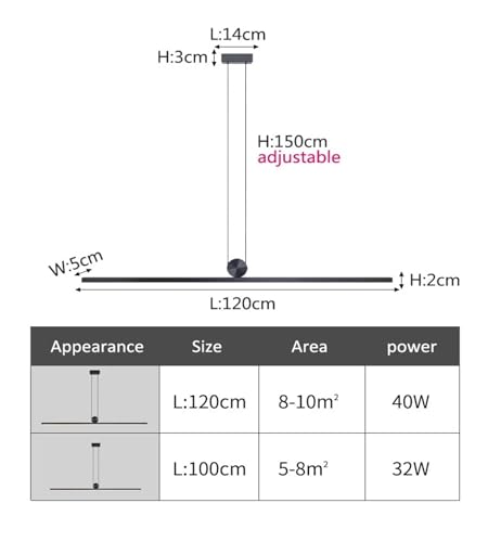 Lustre de table à manger LED îlot de cuisine bar 150cm - 7