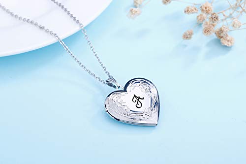 YOUFENG Locket Necklace that Holds Pictures Initial Alphabet A-Z Letter Pendant Necklace Platinum Plated Gifts for Women4