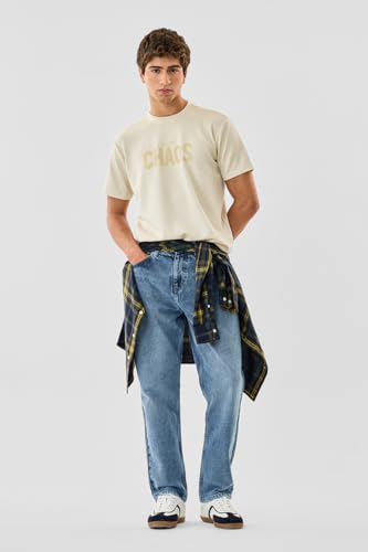Image of SNITCH Men Casual Jeans | Baggy Fit with Mid Rise & Relaxed Thigh | 100% Cotton Woven Denim for All Seasons | Durable & Comfortable Design for Everyday Wear