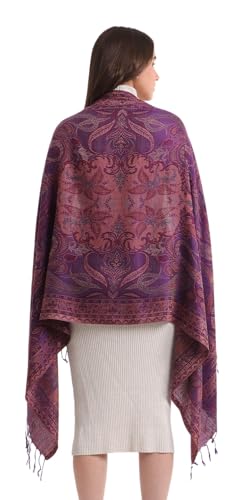 Image of EH KANI GOLD & JAMAWAR SILK SUPER SOFT FLORAL & PAISLEY PASHMINA STOLE SCARF
