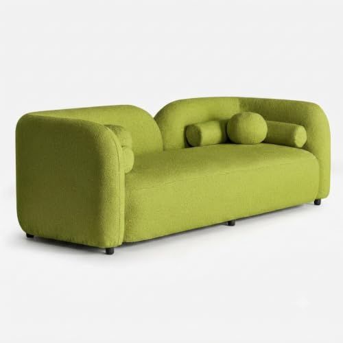 Image of CRAFTCITY Curved 3 Seater Cloud Sofa Upholstered 3 Seater Sofa for Living Room Bedroom Home Office Meeting Room Velvet Fabric Sofa (Lime Green)
