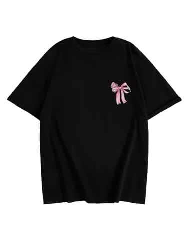 Verdusa Girl's Graphic Bow Print Tees Short Sleeve Tee Shirts Round Neck Loose Summer Tops2