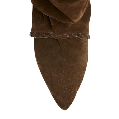 Womens Black Solid Slouchy Boots 2025 Ruched Mid Calf Kitten Heel Pointed Toe Pull On Boots 5