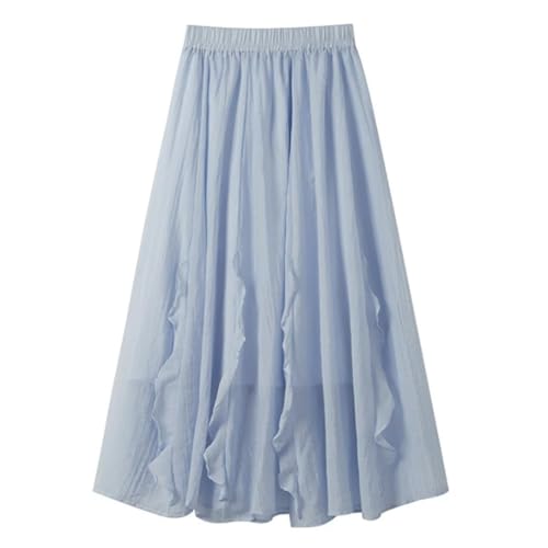 Women’S A-Line Skirt Elastic High Waist Decorative Hem Slight-Stretch Loose Fit Flowy Movement3