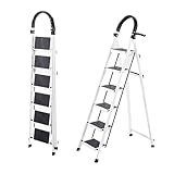 Sohodoo Escalera plegable multiusos for cocina, garaje y oficina. Diseño compacto y plegable.(White,6-step ladder)