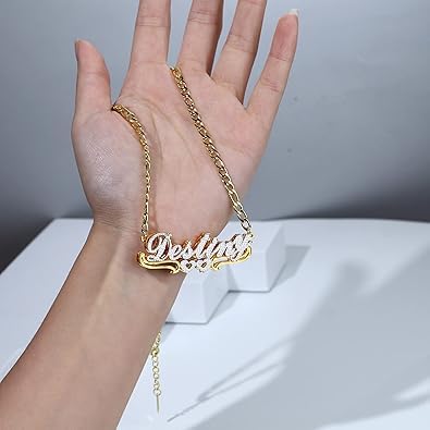 Double Plated Name Necklace, Personalized Name Necklace, 18k Gold Plated Nameplate Pendant for Women Men4