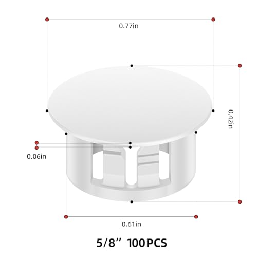Image of 100PCS 5 /8 inch White Plastic Plugs Hole, Round PA66 Plug Furniture Hole Decorative Cover