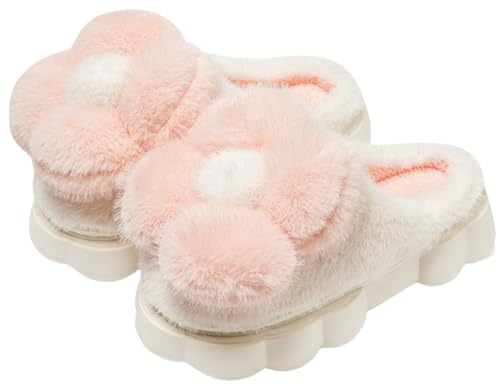 Women's Funny Plush Flower Slippers - Warm Anti Slip Winter Soft Cotton Slippers