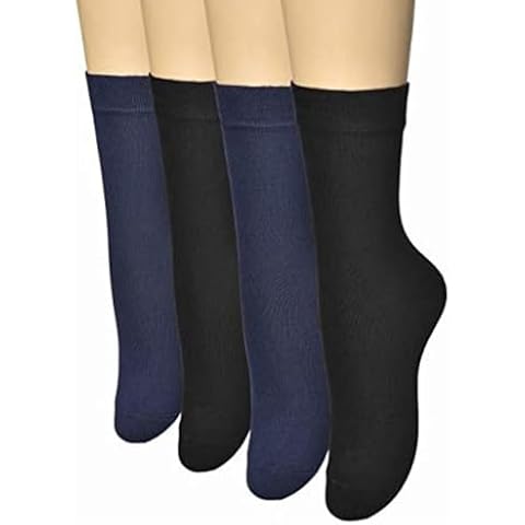 ELYFER Crew Socks for Women - Dress Socks Women with Box (4 Pairs) (Black Navy 5-8.5) Cover
