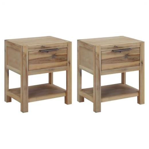 Nightstand Set of 2 Brown Solid Acacia Wood, MDF, Acacia Veneer