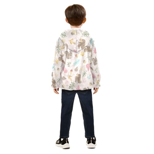 Cute Squirrel and Acorn Girls Fleece Jacket Girls Fall Jacket Girls Zip Up Hoodie Girls Sherpa Jacket 2-10T4