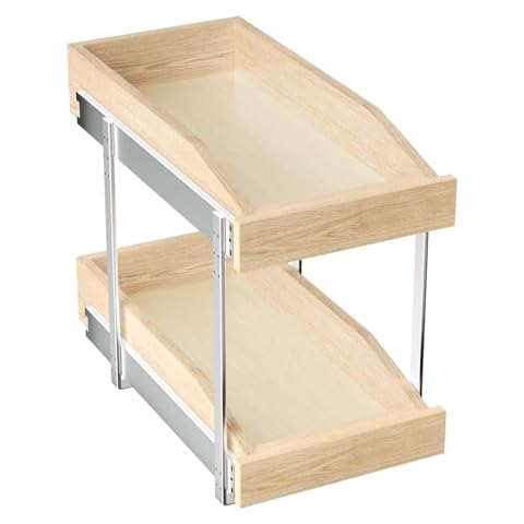 ROOMTEC 2 Tier Pull Out Cabinet Organizer, Double Tier Slide Out Wood Cabinet Organizer with U Bracket, Pull Out Drawers for Base Cabinet Organization in Kitchen, Pantry(10½"W x 21" D) Cover