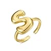 18K Gold Plated Initial Adjustable Ring for Women