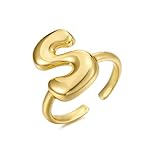 18K Gold Plated Initial Adjustable Ring for Women