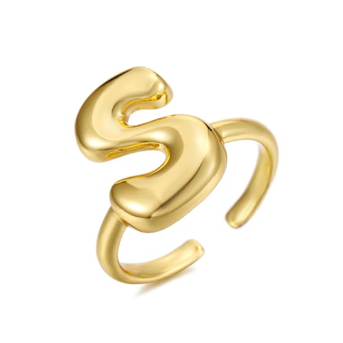18K Gold Plated Initial Adjustable Ring for Women