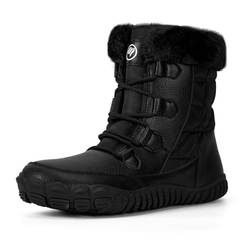 RUYI Botas de invierno para mujer, con forro cálido, botas de nieve, impermeables, zapatos descalzos de invierno, zapatos descalzos para mujer, zapatos antideslizantes de senderismo, Negro , 42 EU
