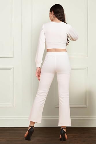 Image of POPWINGS Casual Solid Polyester Solid Crop Top and Trouser Co-Ord Set for Women | Stylish Western Co-Ord Set for Women | 2 Piece Set for Women