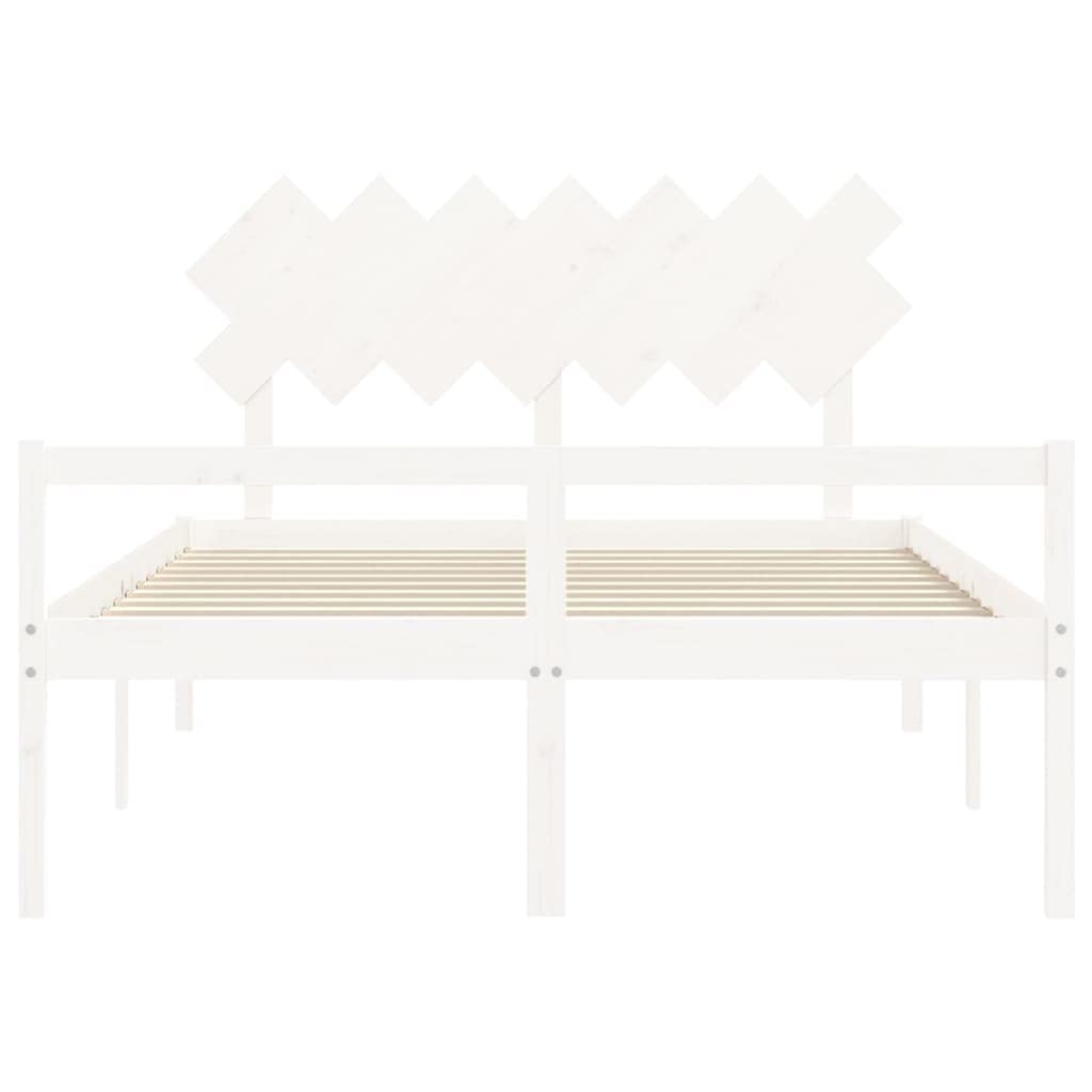 Seniorenbett aus massivem Kiefernholz 140x190 cm Weiß mit Kopfteil und Stauraum, seniorengerechtes Bettgestell mit Lattenrost für Schlafzimmer und Gästezimmer