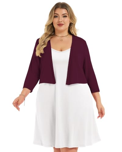 Image of Plus Size Shrugs for Women 3 /4 Sleeve Cropped Cardigan Knit Sweaters Open Front Bolero 2026
